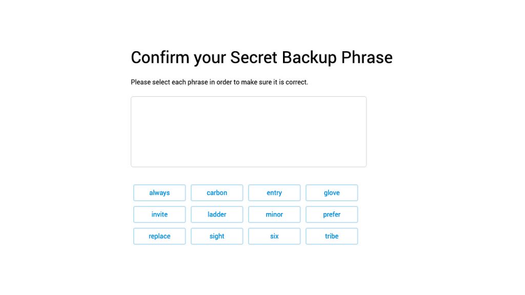 confirm your secret backup